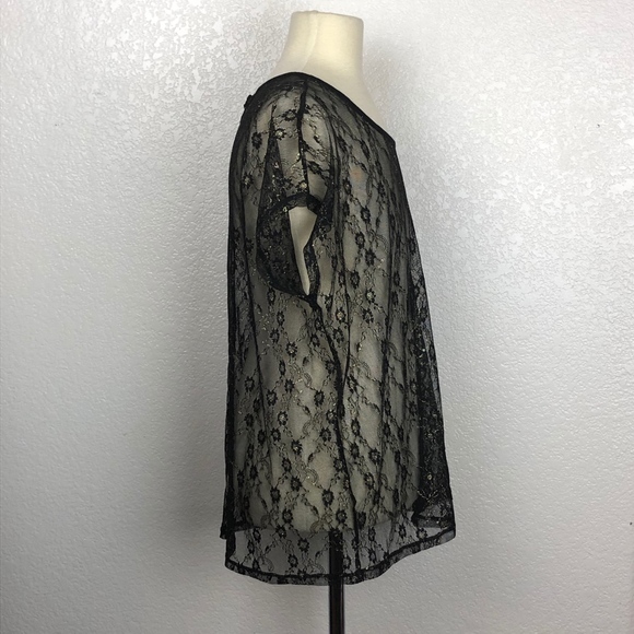 Forever 21 Black & Gold Floral Lace Shirt (Large) - Picture 2 of 6
